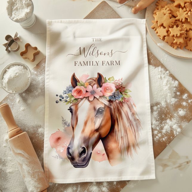 Family Farm Rustic Flower Crown Horse Kitchen Towel (Creator Uploaded)