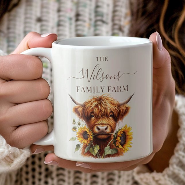 Family Farm Rustic Sunflower Highland Cow Coffee Mug (Creator Uploaded)
