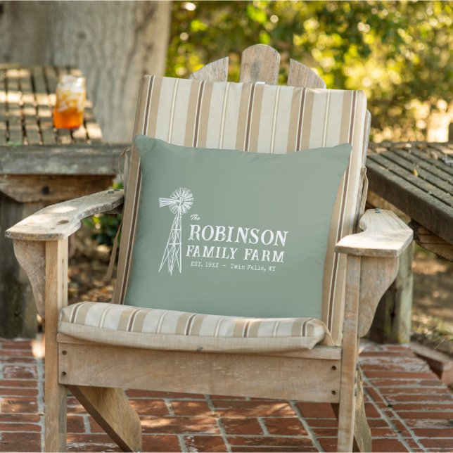 Family Farm Rustic Windmill Sage Green Porch Outdoor Pillow (Chair)