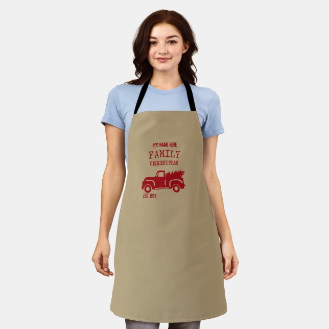 Family Farm Truck Custom Name Christmas Apron (Worn)