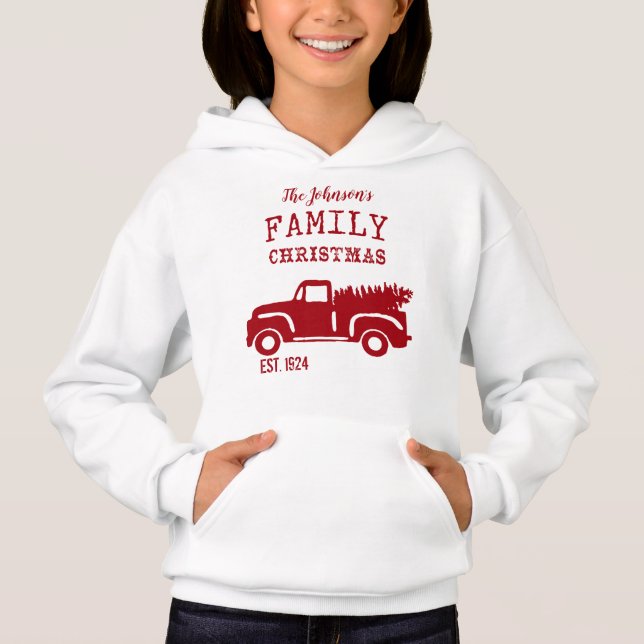 Family Farm Truck Custom Name Christmas Hoodie (Front)