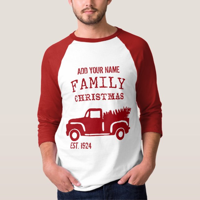 Family Farm Truck Custom Name Christmas T-Shirt (Front)