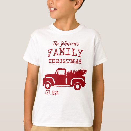 Family Farm Truck Kids Red T_Shirt