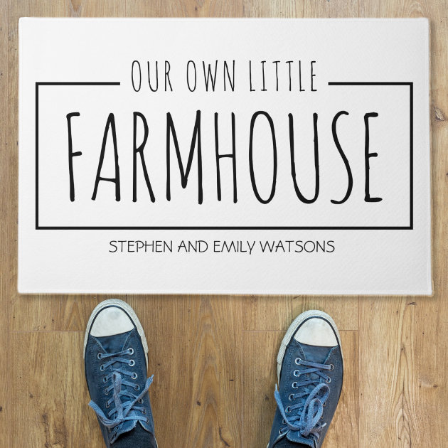 Family Farmhouse Black and White Typography Doormat