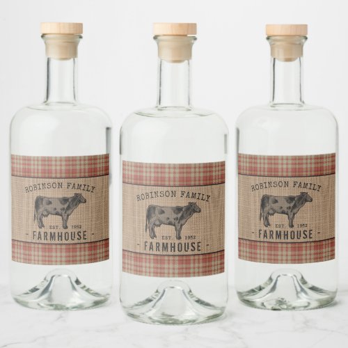 Family Farmhouse Cow Red Plaid Burlap Labels