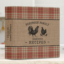 Family Farmhouse Rooster Hen Red Plaid Recipe 3 Ring Binder