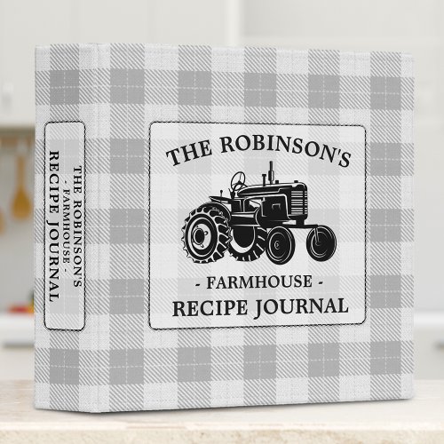 Family Farmhouse Tractor Plaid Recipe Journal 3 Ring Binder