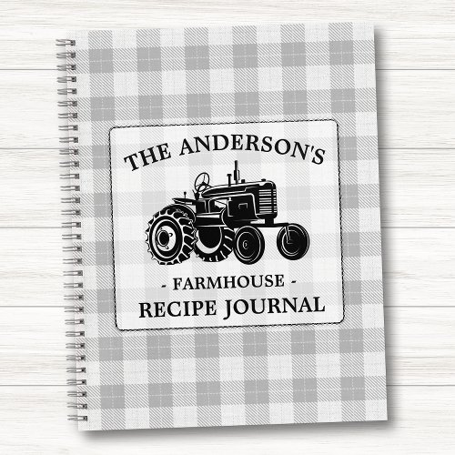 Family Farmhouse Tractor Plaid Recipe Notebook