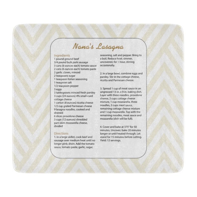 Family Favorite Recipe Chevron - Lasagna Cutting Board (Front)