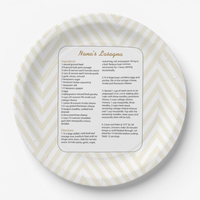 Family Favorite Recipe Chevron - Lasagna Paper Plates (Front)