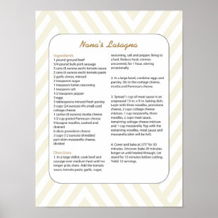 Family Favorite Recipe Chevron - Lasagna Poster