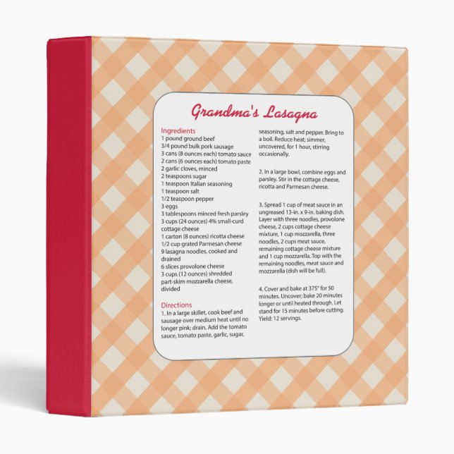 Family Favorite Recipe Retro - Lasagna Binder (Front/Spine)