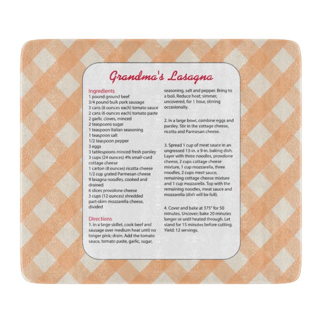 Family Favorite Recipe Retro - Lasagna Cutting Board (Front)
