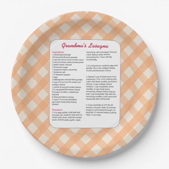 Family Favorite Recipe Retro - Lasagna Paper Plates (Front)