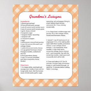 Family Favorite Recipe Retro - Lasagna Poster