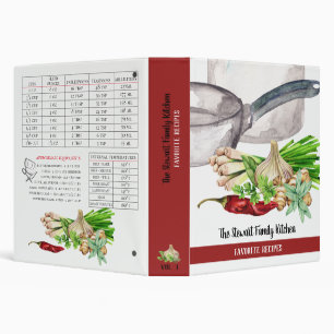 Family Favorite Watercolor Herbs and Spice Recipe 3 Ring Binder