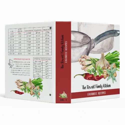 Family Favorite Watercolor Herbs and Spice Recipe  3 Ring Binder