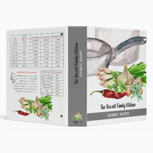 Family Favorite Watercolor Herbs and Spice Recipe  3 Ring Binder