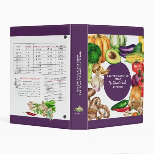 Family Favorites Purple Watercolor Veggie Recipe Mini Binder