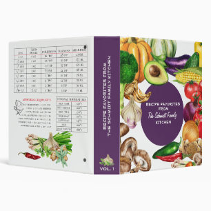 Family Favorites Watercolor Vegetable Name Recipe 3 Ring Binder