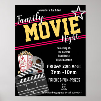 Family film night, movie night party PTA event PTO Poster