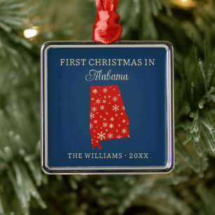 Family First Christmas In Alabama USA State Metal Ornament