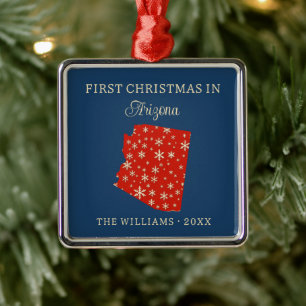Family First Christmas In Arizona USA State Metal Ornament