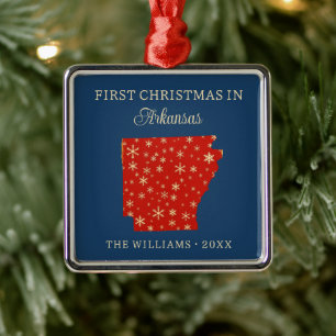 Family First Christmas In Arkansas USA State Metal Ornament