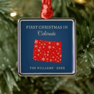 Family First Christmas In Colorado USA State Metal Ornament