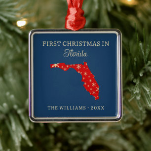 Family First Christmas In Florida USA State Metal Ornament