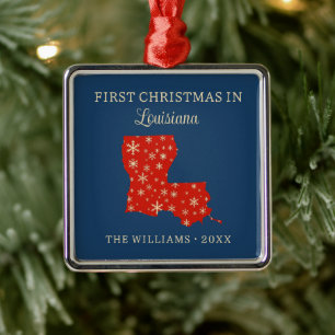 Family First Christmas In Louisiana USA State Metal Ornament