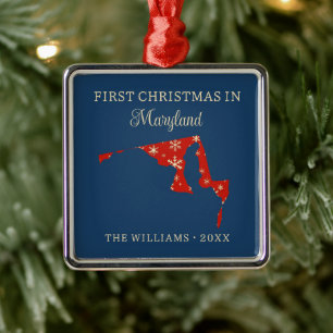 Family First Christmas In Maryland USA State Metal Ornament