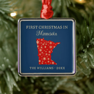 Family First Christmas In Minnesota USA State Metal Ornament