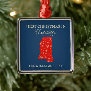 Family First Christmas In Mississippi USA State Metal Ornament