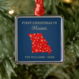 Family First Christmas In Missouri USA State Metal Ornament