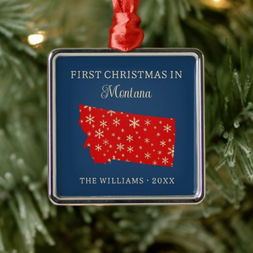 Family First Christmas In Montana USA State Metal Ornament