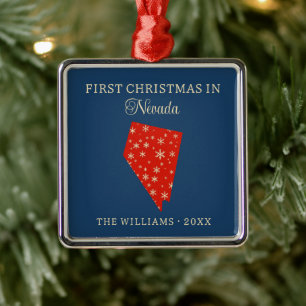 Family First Christmas In Nevada USA State Metal Ornament