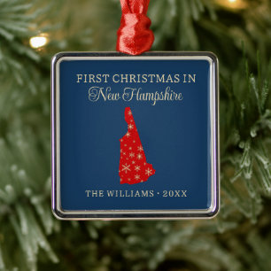 Family First Christmas In New Hampshire USA State Metal Ornament