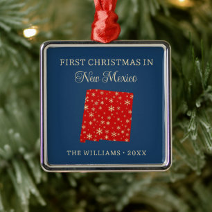 Family First Christmas In New Mexico State Blue Metal Ornament