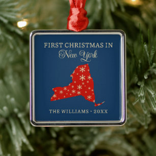 Family First Christmas In New York USA State Metal Ornament