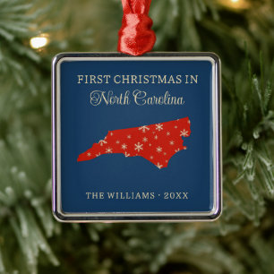 Family First Christmas In North Carolina USA State Metal Ornament