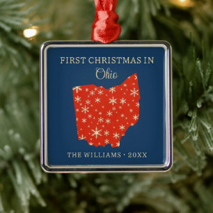 Family First Christmas In Ohio USA State Metal Ornament