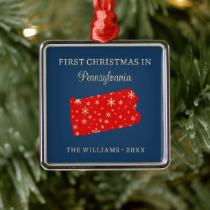 Family First Christmas In Pennsylvania USA State Metal Ornament