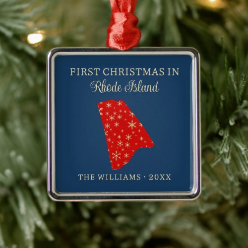 Family First Christmas In Rhode Island USA State Metal Ornament