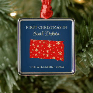 Family First Christmas In South Dakota USA State Metal Ornament