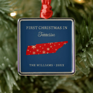 Family First Christmas In Tennessee USA State Metal Ornament