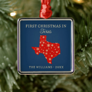 Family First Christmas In Texas USA State Metal Ornament