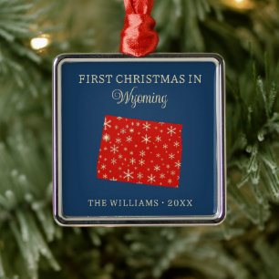 Family First Christmas In Wyoming USA State Metal Ornament