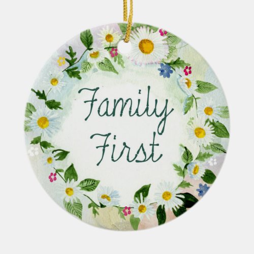 Family First Floral Daisy Chain Colorful Garden Ceramic Ornament