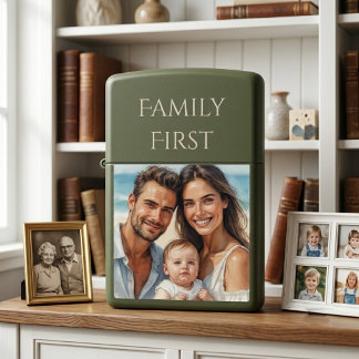 Family First Modern Script Photo Create Your Own Zippo Lighter